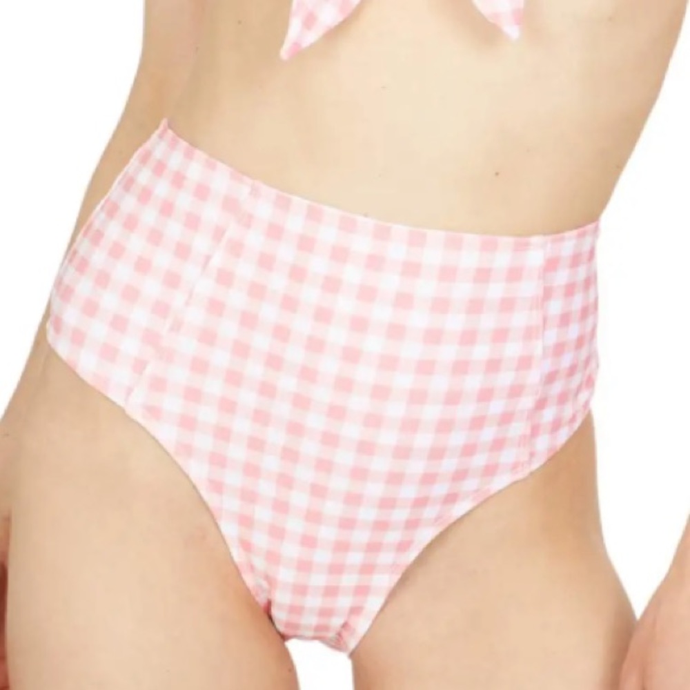 Southern Tide Swim Bottom Conch Shell Gingham High Rise Bikini Bottom Sz L NWT